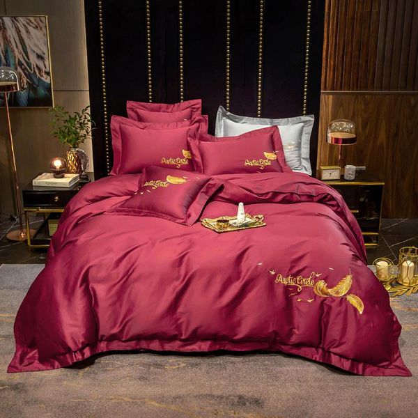

bedding sets red yellow white blue pink purple egyptian cotton feather pillowcases sheet bed fitted embroidery set linen duvet cover