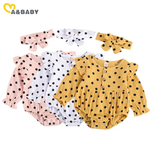 

0-24m spring autumn infant born toddler baby girl rompers ruffles long sleeve dot jumpsuit cute clothing 210515, Blue