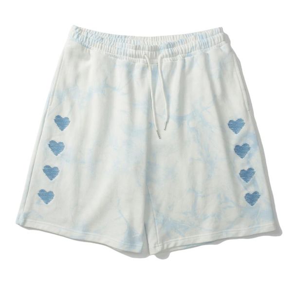 

men's shorts men sweatpants streetwear harajuku embroidered hearts tie-dye short pants fashion summer elastic waist trousers, White;black