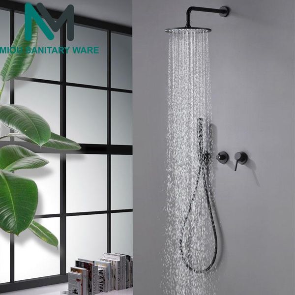 

chaowalmai matte black &cold shower system sets with brass arm diverter kit mixer tap hand held head wall valve spout bathroom