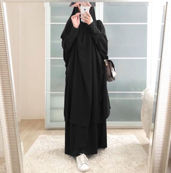 

ramadan abayas for women 2 piece muslim sets eid mubarak abaya dubai turkey prayer dress islam khimar jilbab musulman burqa, Red