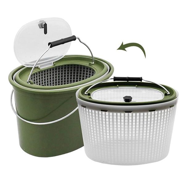 

fishing accessories bucket double-deck fish box detachable strainer colander bait storage container draining basket