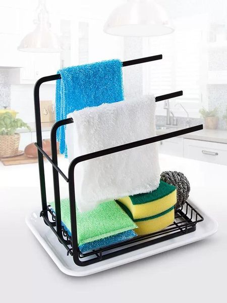 

kitchen storage & organization rack sponge holder sink organizer rag dishcloth brush iron shelf bathroom