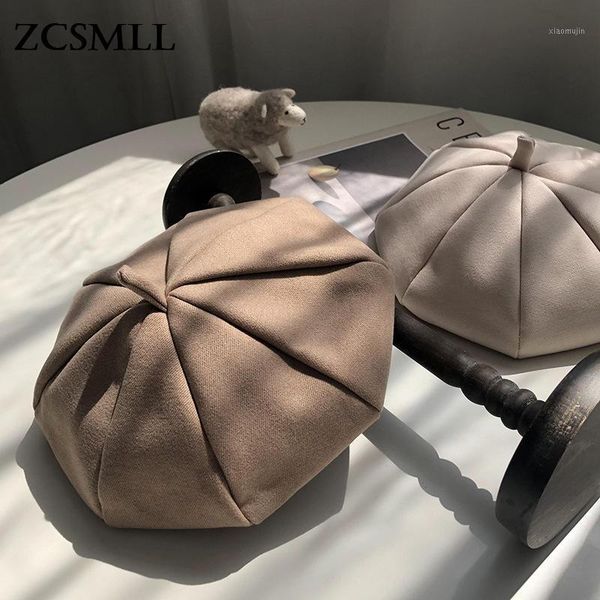 

wide brim hats zcsmll korean fashion chic solid color wool beret women's autumn 2021 temperament warm hat female tide th1341, Blue;gray