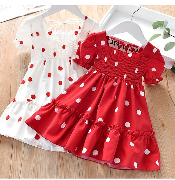 

children's summer skirt, lace dot gauze dress, pure cotton, 2-7 years old, 2021, Red;yellow