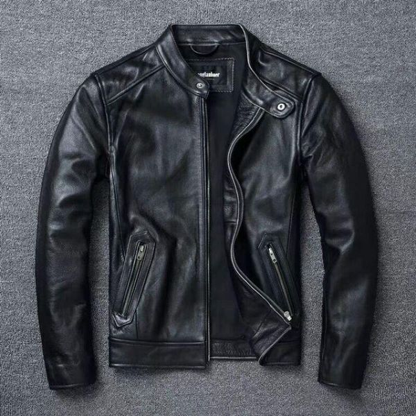 

men's leather & faux 2021 cowhide jacket motorcycle biker spring natural genuine jackets de cuero genuino s-6xl, Black