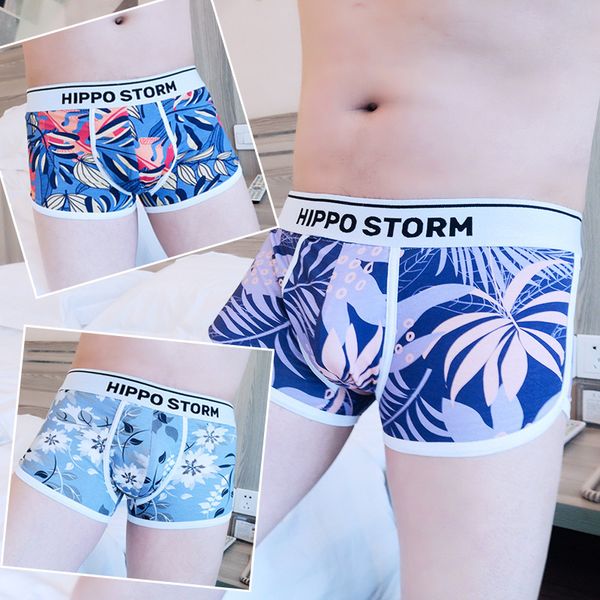 

men's underwear printed sports shorts cotton boxers fashionable men's personalized breathable boxers, Black;white
