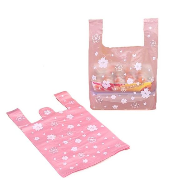 

100pcs plastic bag pink cherry blossom vest jewelry gift packing supermarket party wedding candy kitchen storage wrap