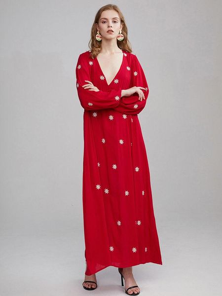 

casual dresses summer bohemian holiday beach dress han version loose large - size long style embroidered, Black;gray
