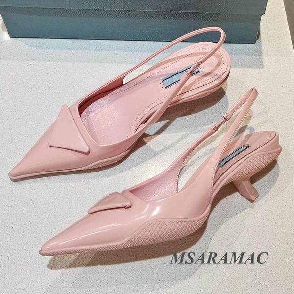 

sandals orange kitten heel leather pointed toe women's dress shoes fashion street ladies all-match party heels women, Black