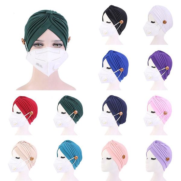 

hair accessories 1pcs cap fashion ladies hat with mask button solid color multiple options head wrap band chemo caps women headscarf