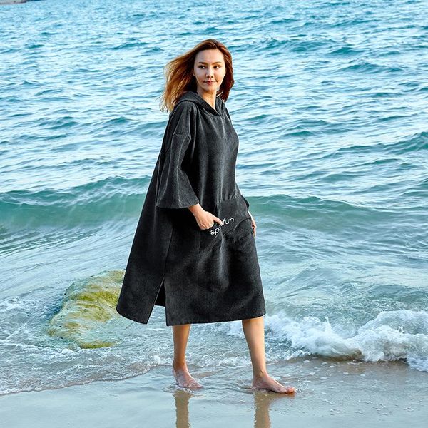 

swim wear style outdoor beach cloak dressing robe 110-75cm thick windproof hooded bathrobe bath towel quick-drying