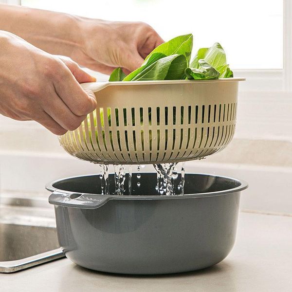 

storage bottles & jars double-layer drainbasket fruit and vegetable plastic color-contrasting drainstoragebasket round vegetablewashingbaske