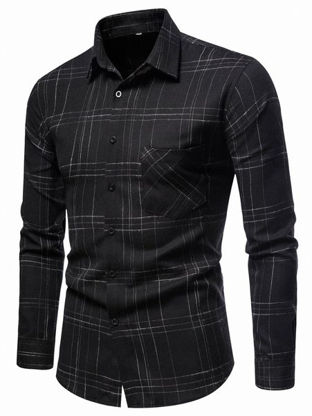 

men plaid pocket patched shirt s7pc#, White;black
