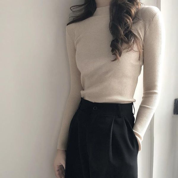 

autumn winter short sleeve women sweaters turtleneck knitted jumpers korean crop clothes, White;black