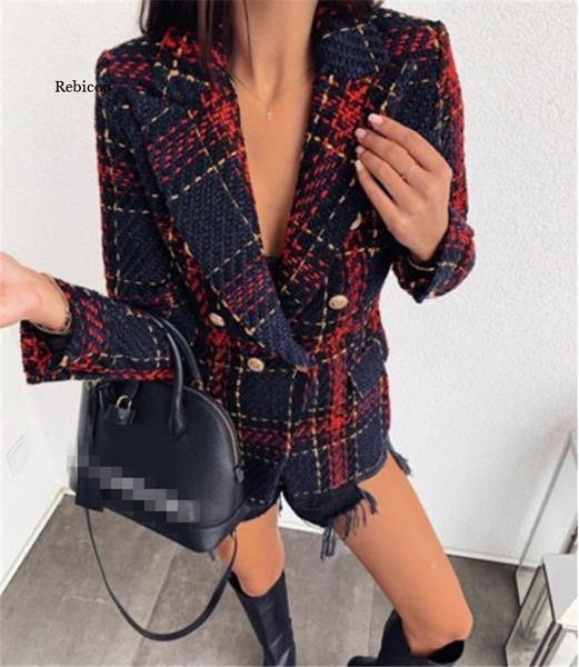 

women's jackets ladies winter elegant double breasted slim office jacket female fashion casual plaid coat, Black;brown