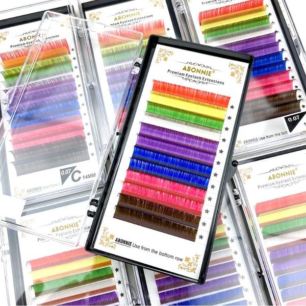 

false eyelashes abonnie 12rows colorful indiavidual eyelash extension color lash extensions 15mm slight silk volume cilios