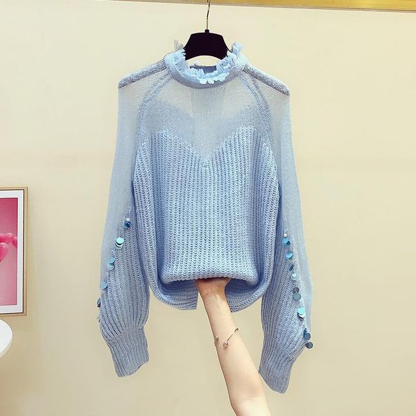 

women's sweaters 2021 sequin beaded loose sweater pullovers lantern sleeve style for autumn and winter short knitted women, White;black