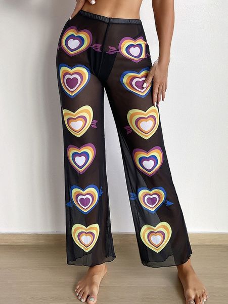 

heart pattern cover up shorts p2j2#, White;black