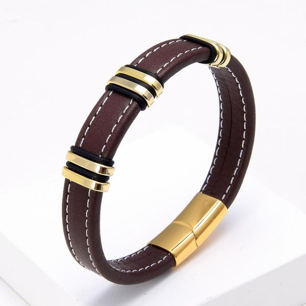 

charm bracelets 5 color stainless steel metal jewelry accessories brown rope chain leather & bangles 2021 fashion women bracelet, Golden;silver
