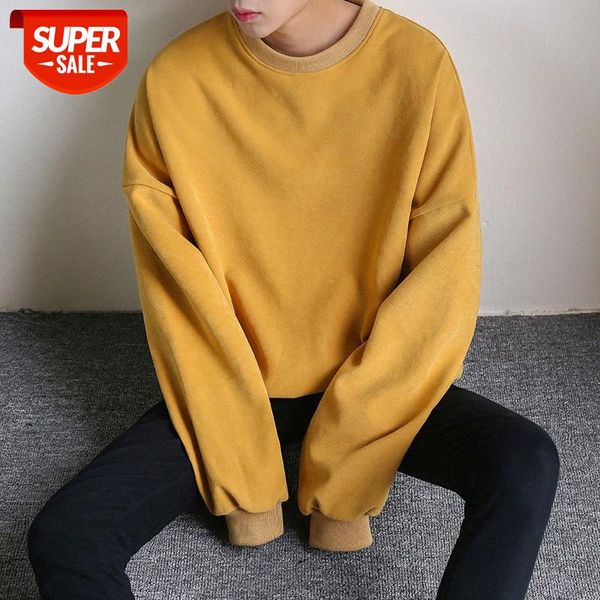 

autumn pullover round neck sweater men's loose long-sleeved jacket male couples oversize korean trend #hh4b, Black