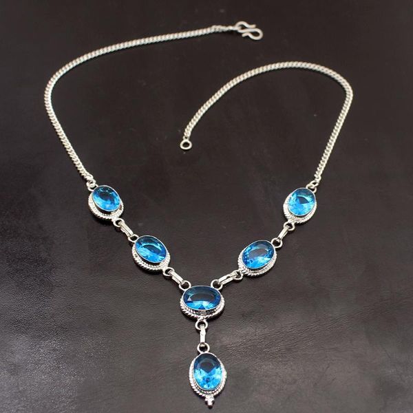 

hermosa glowing gems stone ocean bluez silver color chain charms necklace 18.5 inch a177 pendant necklaces