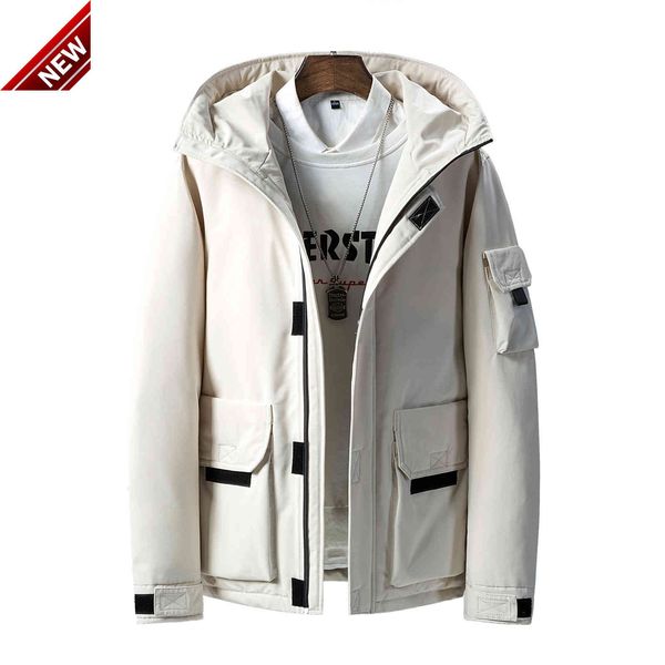 

-30 degree white duck down coats hooded cold snow resistant russia winter jacket men thick warm streetwear multi-pocket, Black