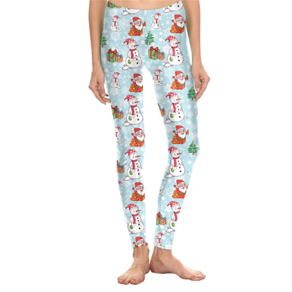 

women's leggings 2021 autumn and winter christmas santa snowman printed, Black