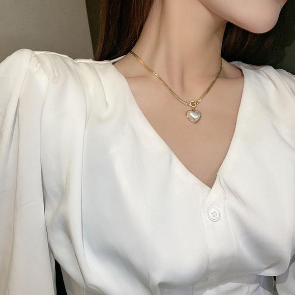 

chains simple love heart pearl pendant necklace for women gold color link chain choker necklaces statement jewelry collares, Silver