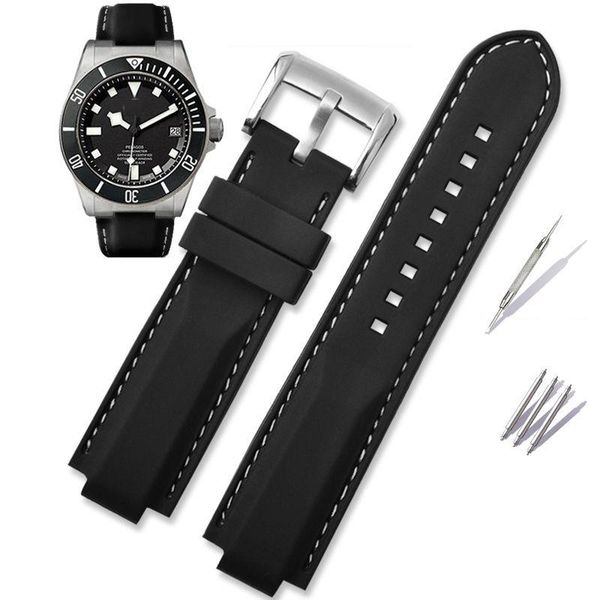 

watch bands silicon watchband for pelagos series 25500tn 25600tn black waterproof rubber 22mm dedicated lug belt, Black;brown