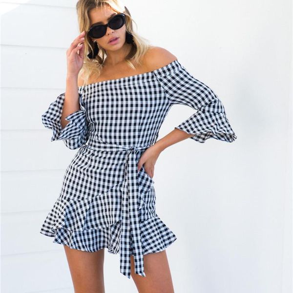 

casual dresses 2021 women autumn plaid vintage elegant fashion plus size black dress, Black;gray
