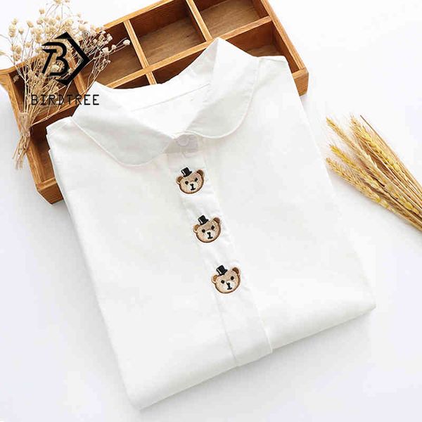 

spring new women casual embroidery cotton white shirt long sleeve short blouse autumn solid cute sweet girl t0d002f 210430