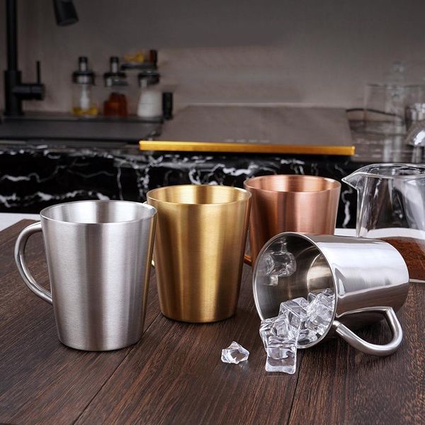 

mugs creative stainless steel double wall coffee mug tea milk beer cup drinkware handle for home kitchen restaurant bar 4 colors