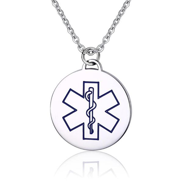 

alert id cross engraved pendant necklace with chain blue necklaces, Silver