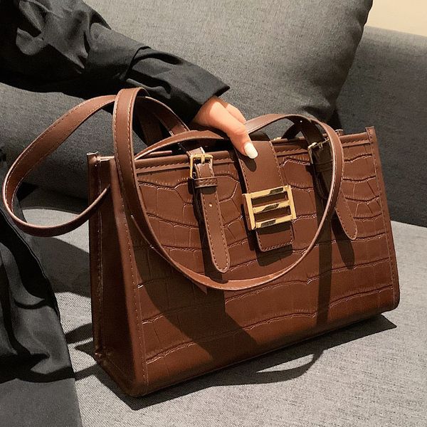

crocodile texture leisure tote bag big autumn and winter 2021 shoulder large capacity hand carrying women's