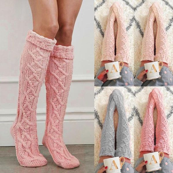 

women cable knit extra long boot socking over knee thigh high girls warm stock autumn and winter ladies fashion items socks & hosiery, Black;white