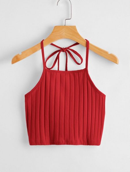 

tie back rib-knit halter 158h#, White