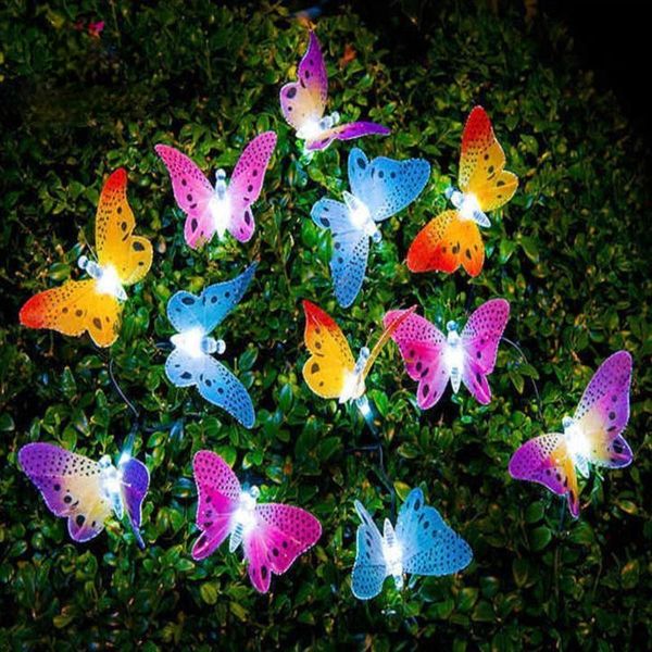 

lawn lamps 12 leds solar powered butterfly fiber optic fairy string lights waterproof christmas outdoor garden holiday decoration