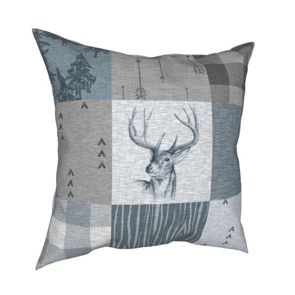 

pillow case deer rustic blue grey square pillowcase polyester pattern zipper decorative throw for sofa seater cushion cover