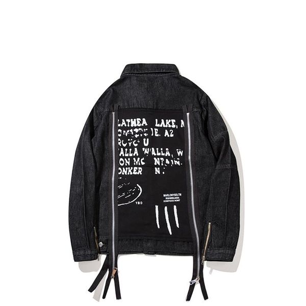 

men's jackets moruancle fashion hip hop denim trucker hi street jeans jacket outerwear for male with long zipper letter printed, Black;brown