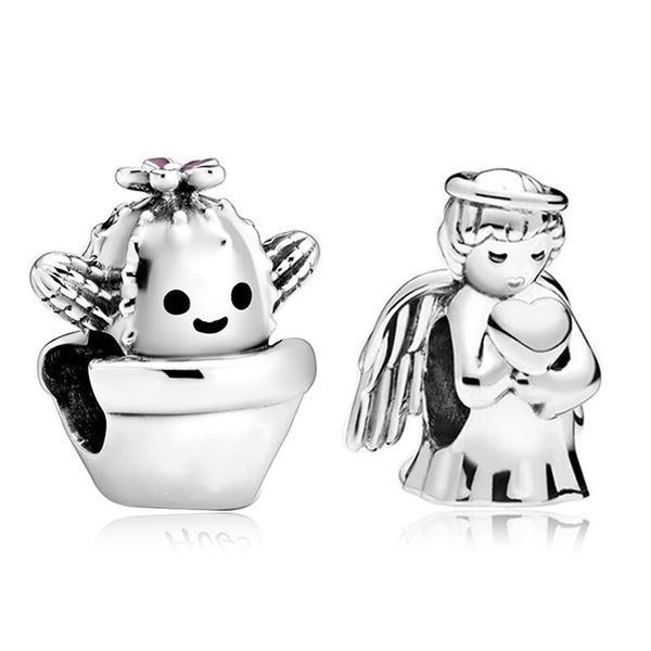 

fits pandora bracelets 30pcs angel love cactus charms beads silver charms bead for women diy european necklace jewelry, Black