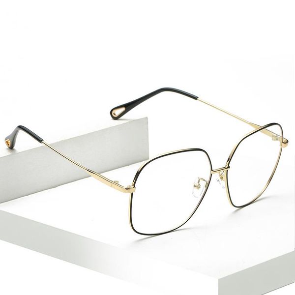 

fashion sunglasses frames vintage flat glasses men and women metal large frame square, Black