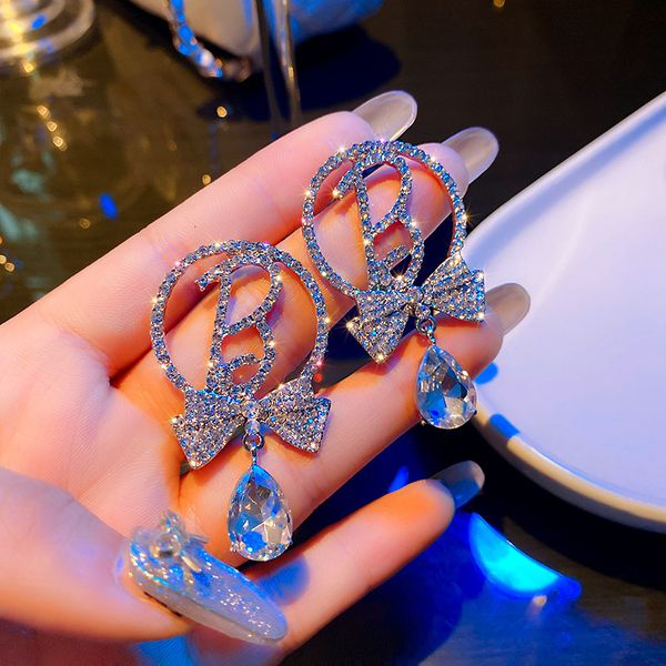 

925 silver needle full diamond bow earrings simple design earrings in designer