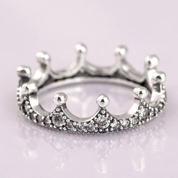 

original enchanted crown with crystal rings for women 925 sterling silver ring wedding party gift fine jewelry cluster, Golden;silver