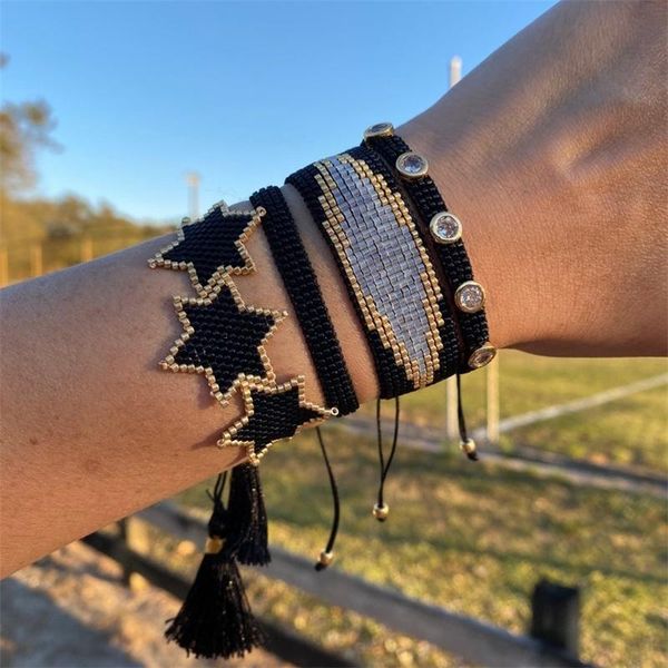 

charm bracelets rttooas evil eye miyuki bracelet trendy mexican star heartshaped jewelry exquisite rhinestone bead tassel pulseras handmade, Golden;silver