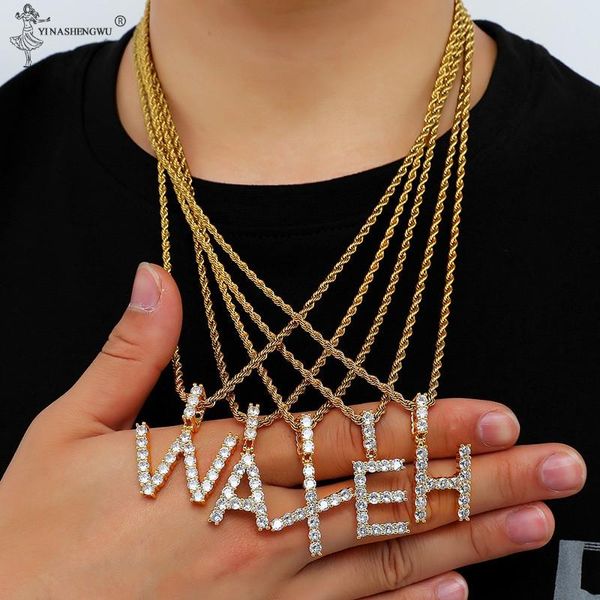 

rhinestone letters necklaces & pendant for men/women gold color fashion hip hop jewelry accessories width 3mm rope chain, Silver