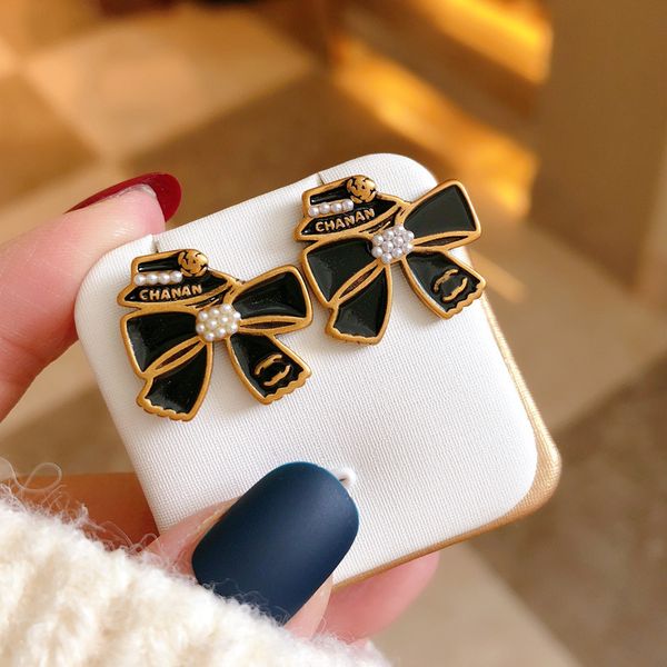 

european american screw back french elegant hat bow small fragrance earring earrings female 925 silver needle drop oil gas earring
