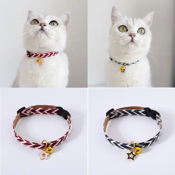 

cat collars & leads hollow star pendant collar with gold bell geometric striped pu leather adjustable buckle kitten necklaces christmas gift