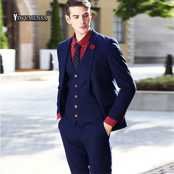

men's suits & blazers yiwumensa costume homme mariage navy blue wedding for men 3 pics evening party dress custom made terno masculino, White;black