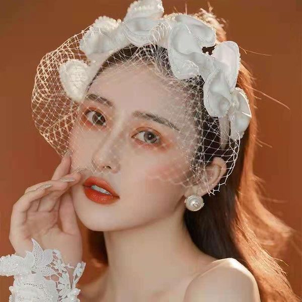 

bridal veils white crystals birdcage veil headpiece satin beaded jewelry wedding accessories pearls bow for women headwear 2021, Black